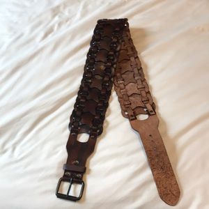 Woven 100% genuine leather dark brown belt